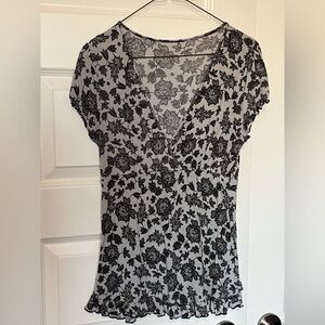 patterned lettuce trim baby doll shirt